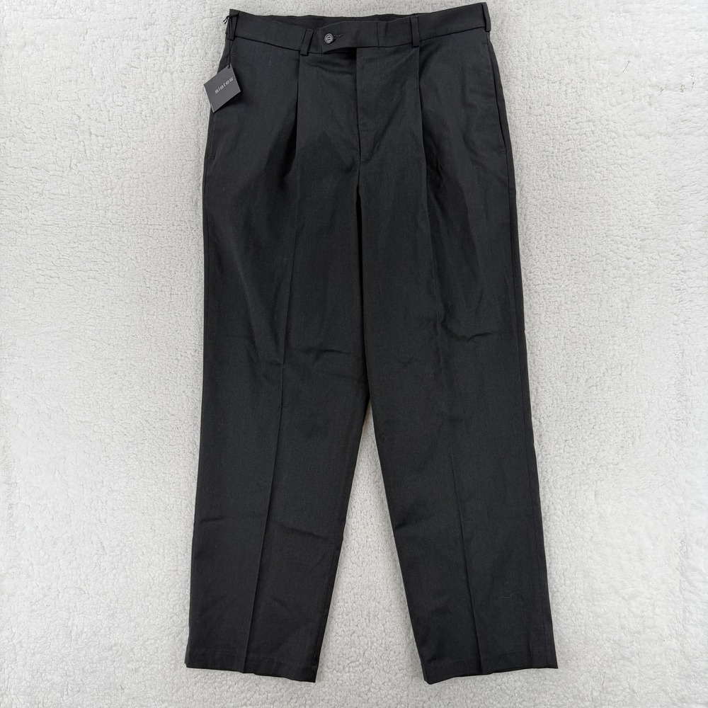 Slates Dress Pants Mens 33x30 Gray Pleated‎ Stretch Straight Leg Office Business